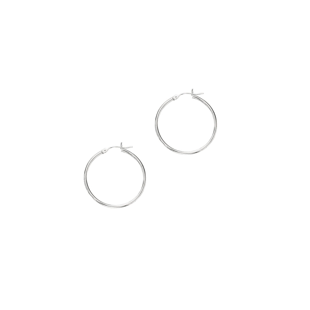14K White Gold 2x30mm Hoops, front view