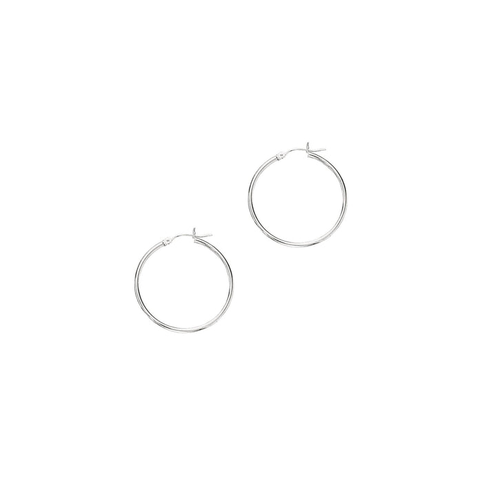 14K White Gold 2x30mm Hoops, front view