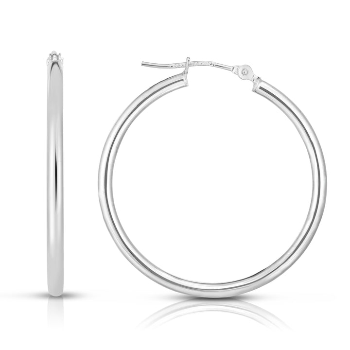 14K White Gold 2x30mm Hoops, view 2