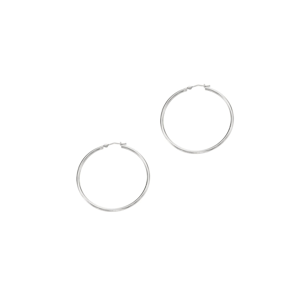 14K White Gold 2x40mm Hoops, front view