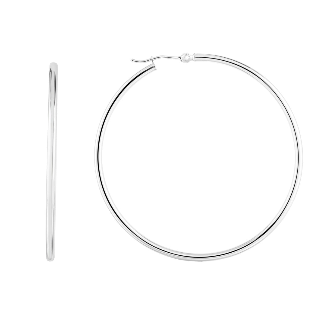 14K White Gold 2x50mm Hoops, front view