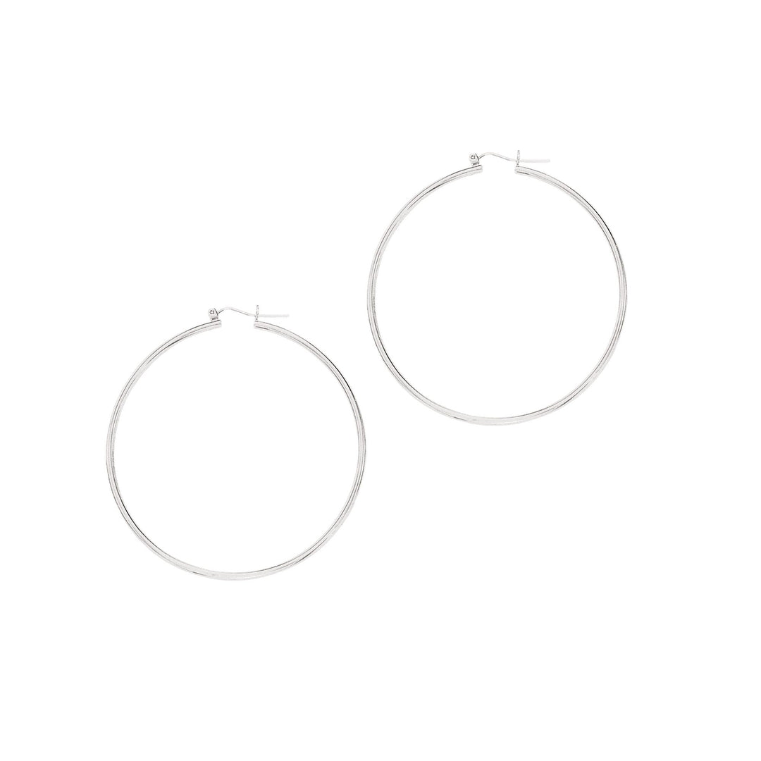 14K White Gold 2x60mm Hoops, front view