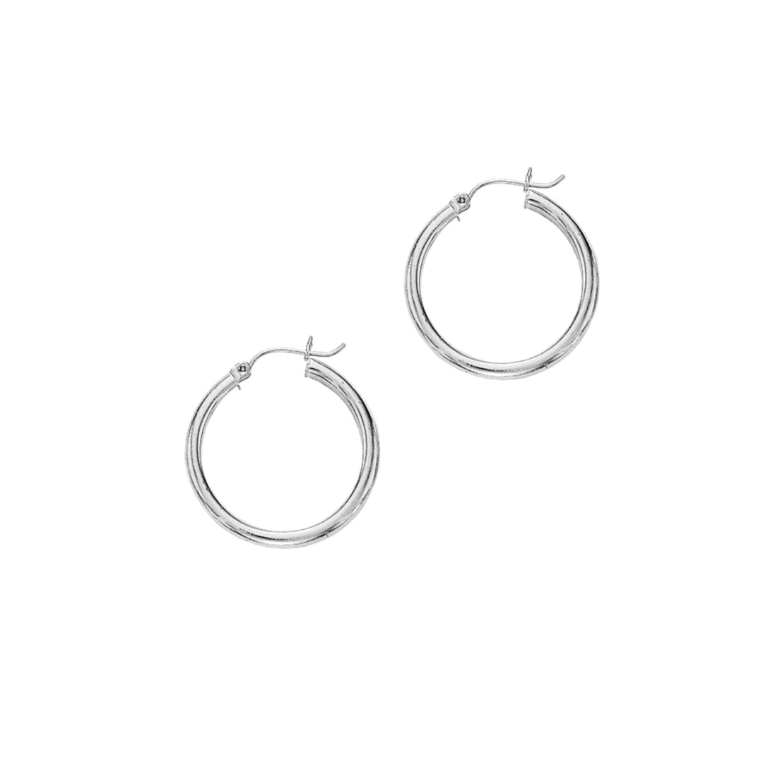 14K White Gold 3x20mm Hoops, front view