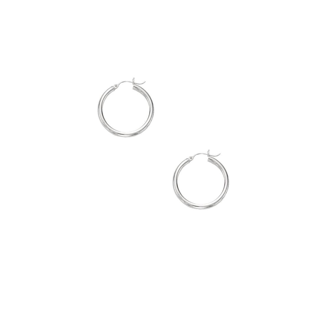14K White Gold 3x25mm Hoops, front view