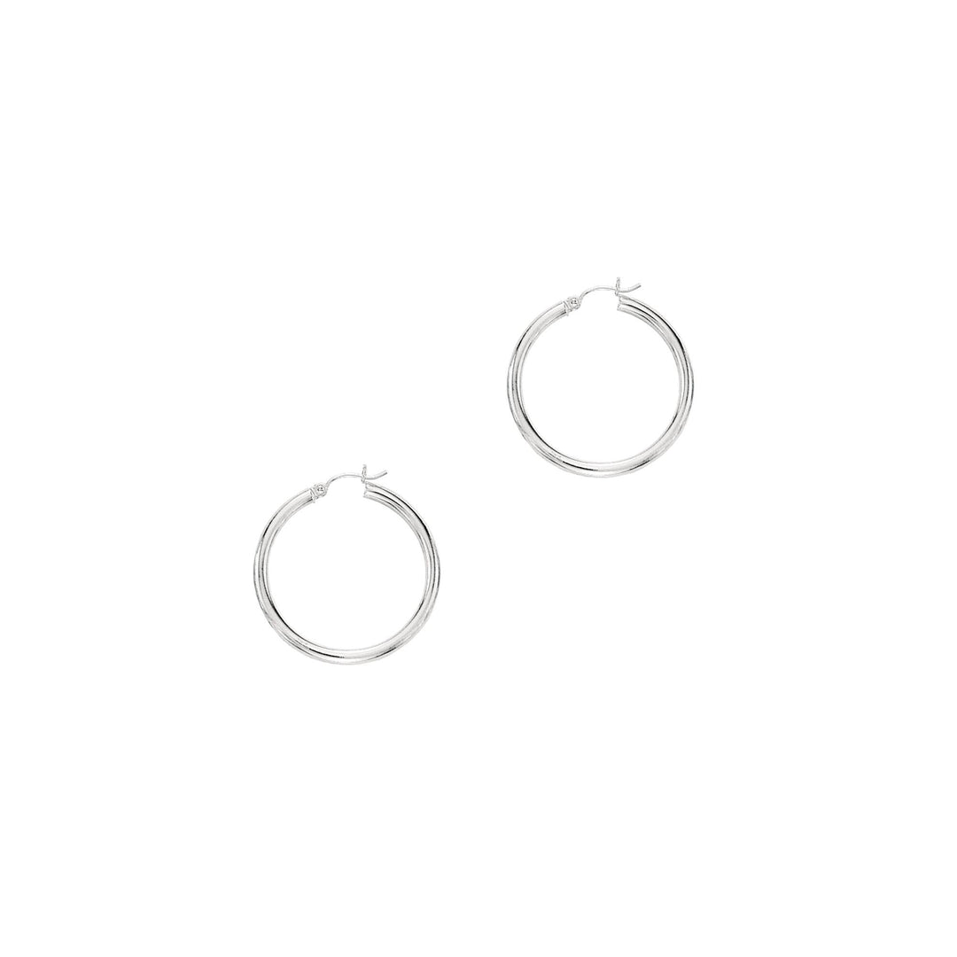 14K White Gold 3x30mm Hoops, front view