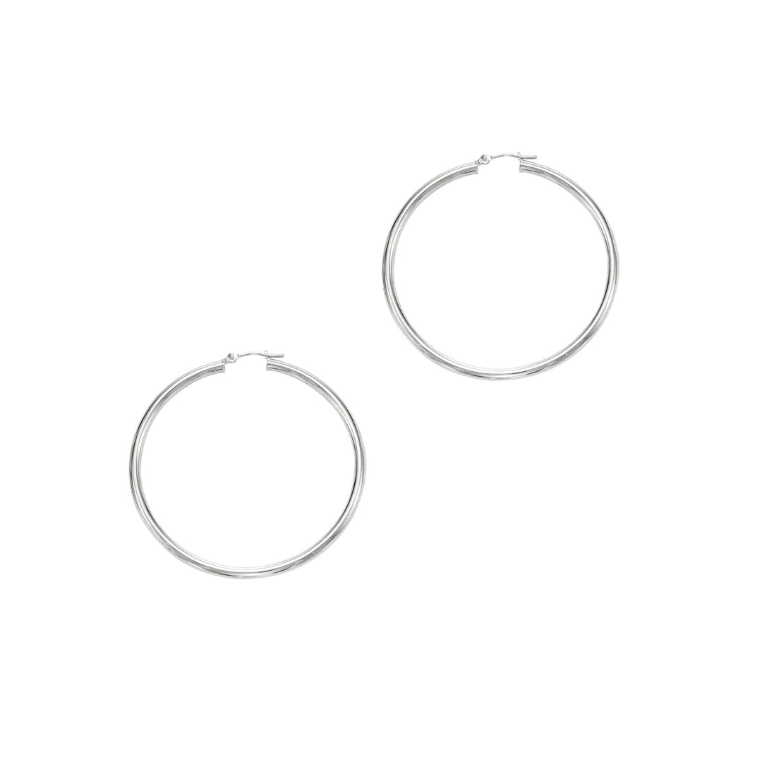 14K White Gold 3x50mm Hoops, front view