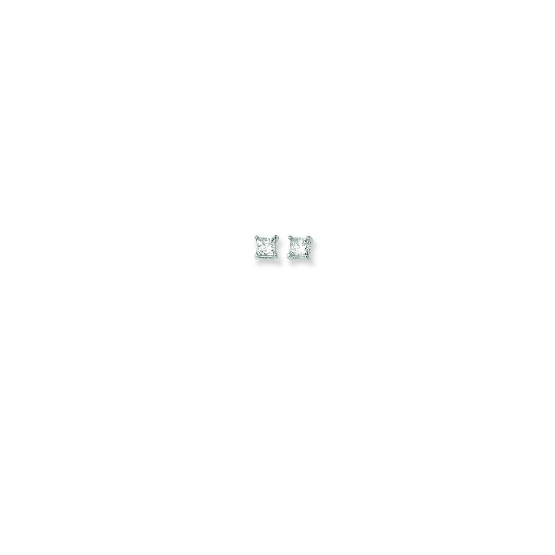 14K White Gold 4mm Princess Cut CZ Stud Earring, front view