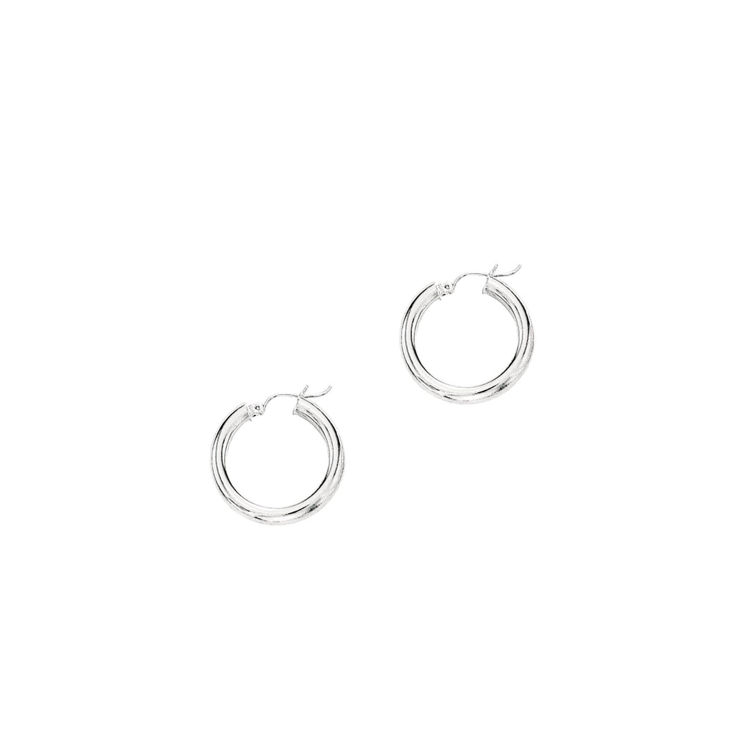 14K White Gold 4x25mm Hoops, front view