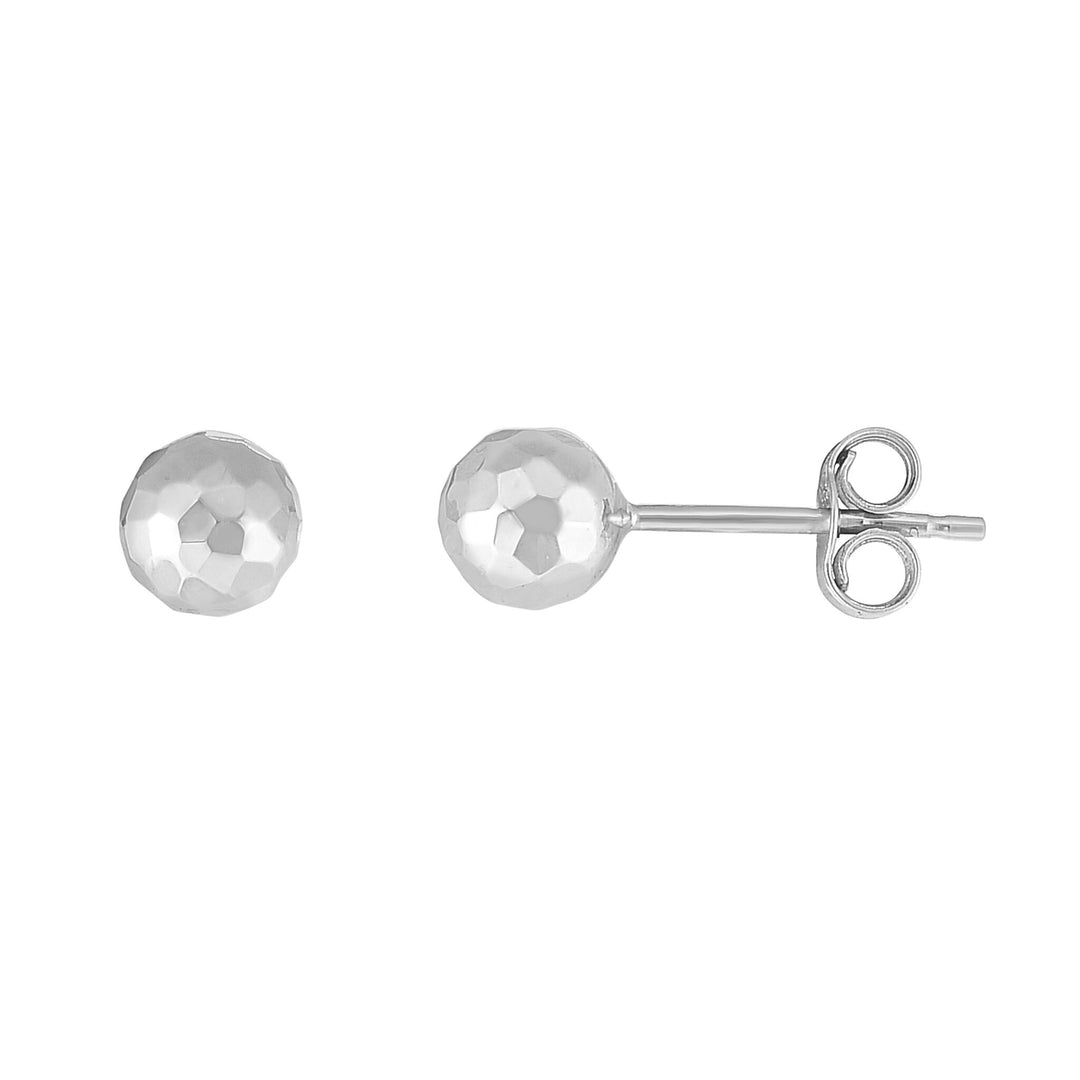 14K White Gold 5mm Faceted Post Earring, front view
