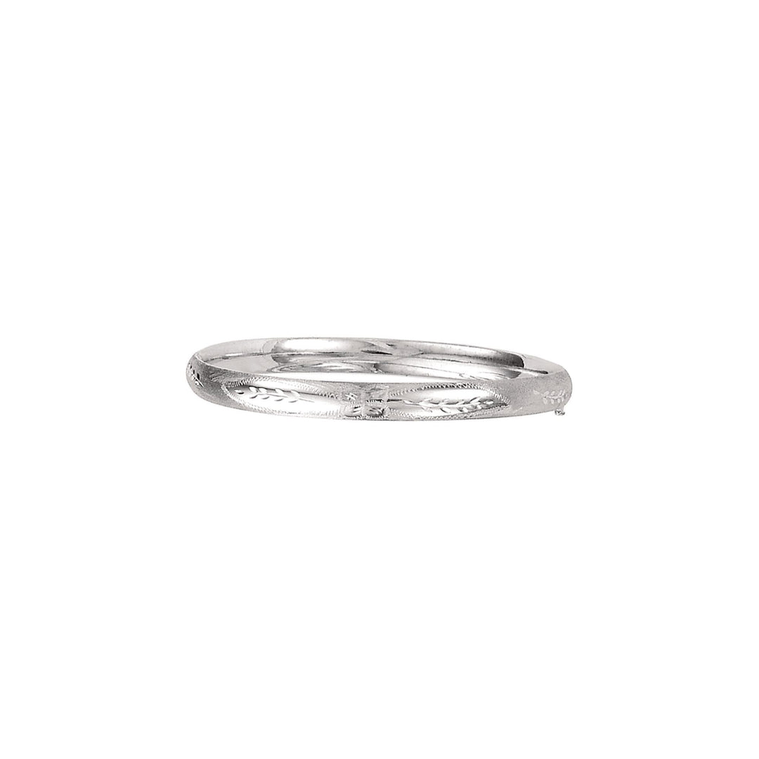 14K White Gold 6mm Floral Leaf Design Bangle, front view