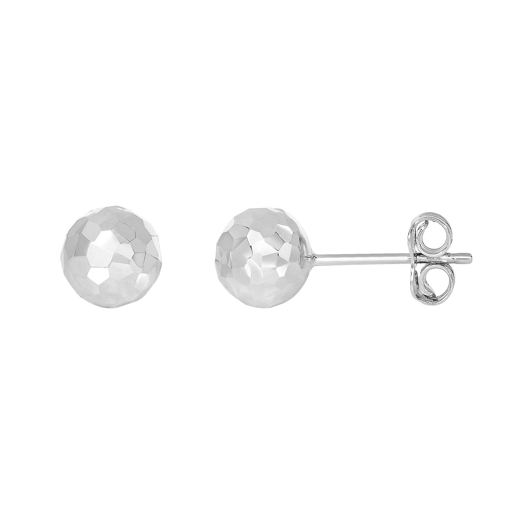 14K White Gold 7mm Diamond Cut Post Earring, front view