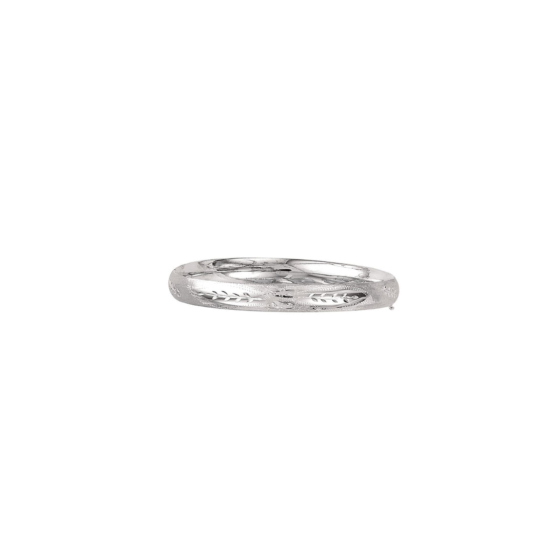 14K White Gold 8mm Floral Leaf Design Bangle, front view