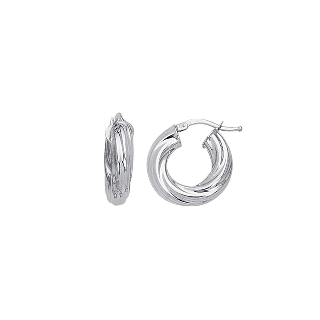 14K White Gold Chubby Round Twist Hoop Earring, front view