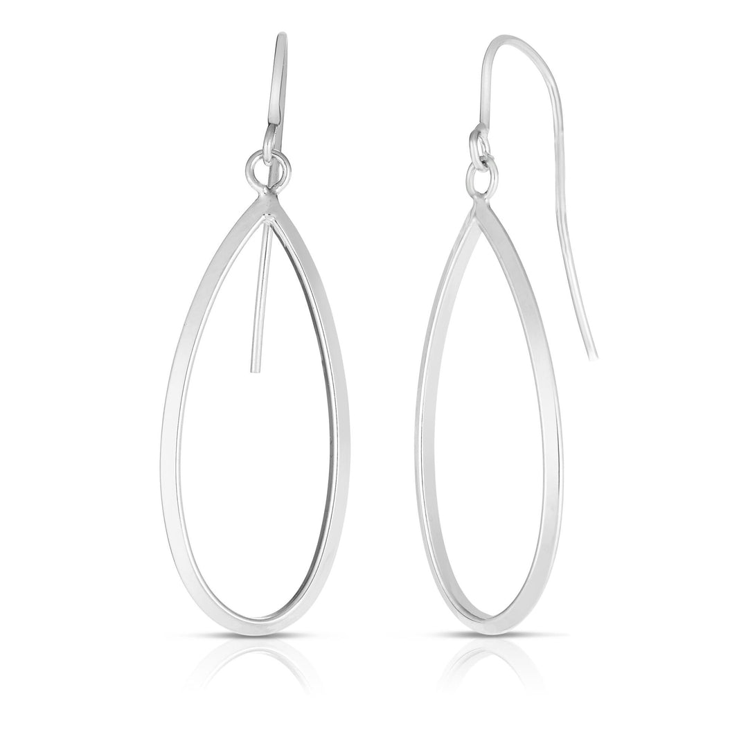 14K White Gold Graduated Open Oval Dangle Earring, front view