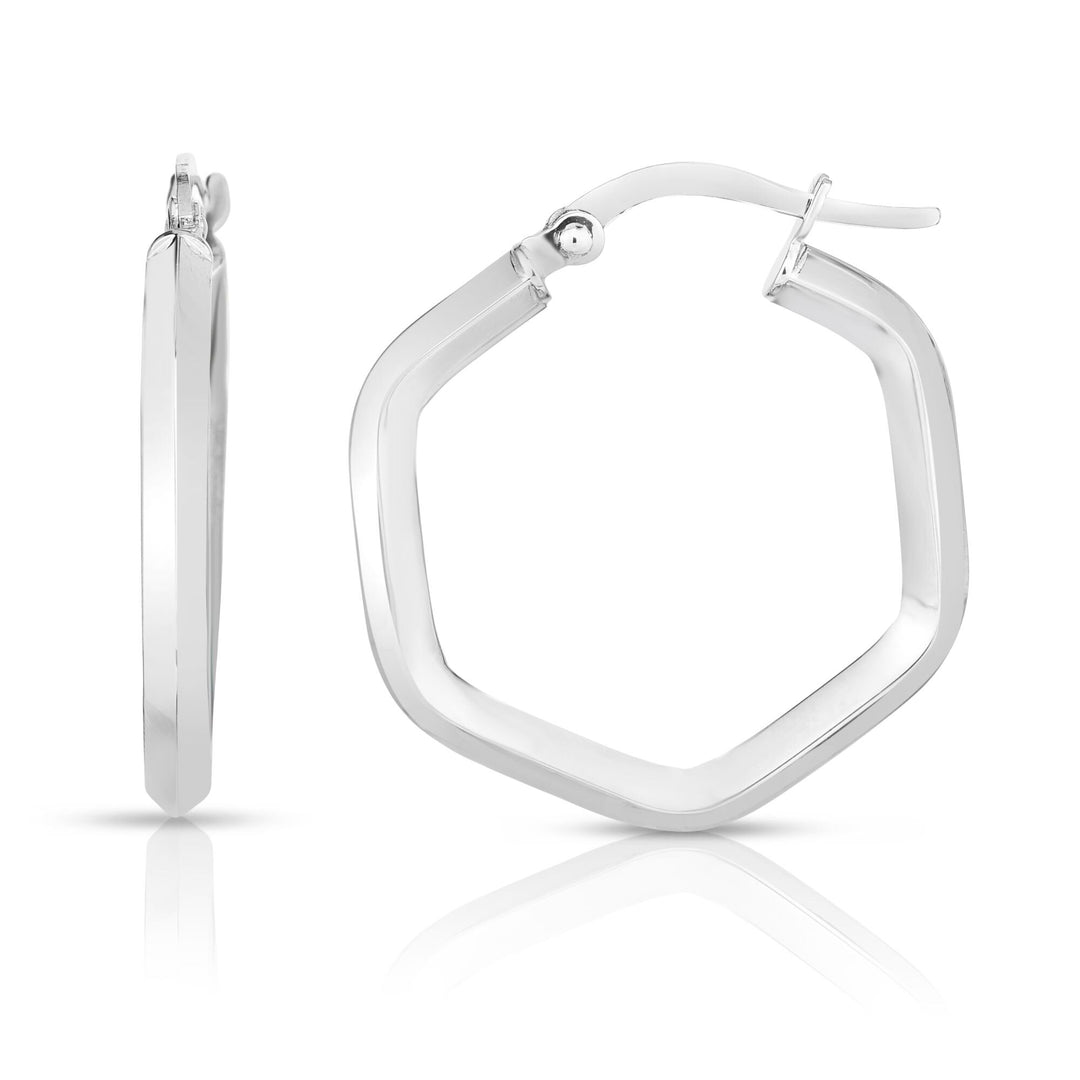 14K White Gold Hexagon Hoop Earring, front view