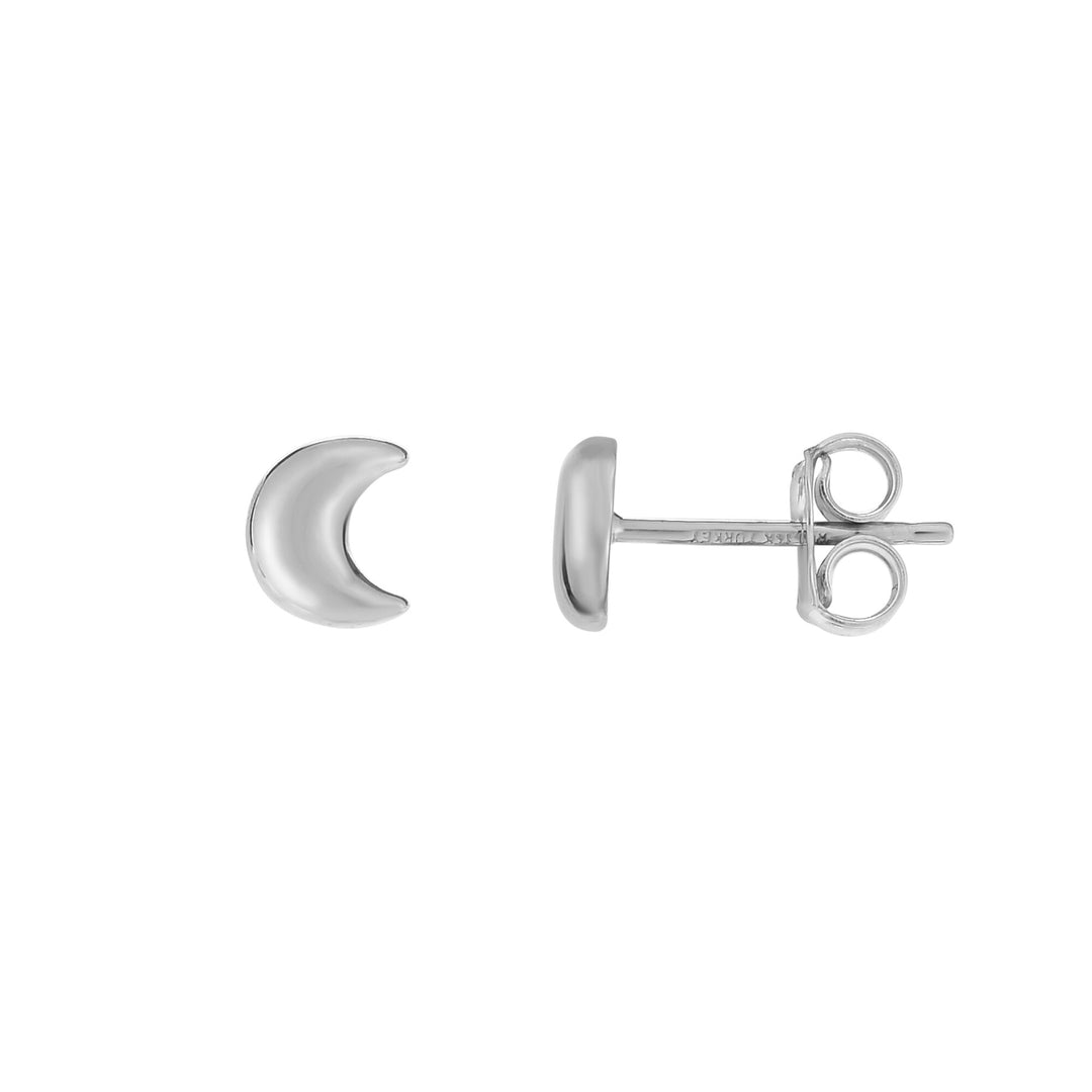 14K White Gold Moon Stud Earring, front view