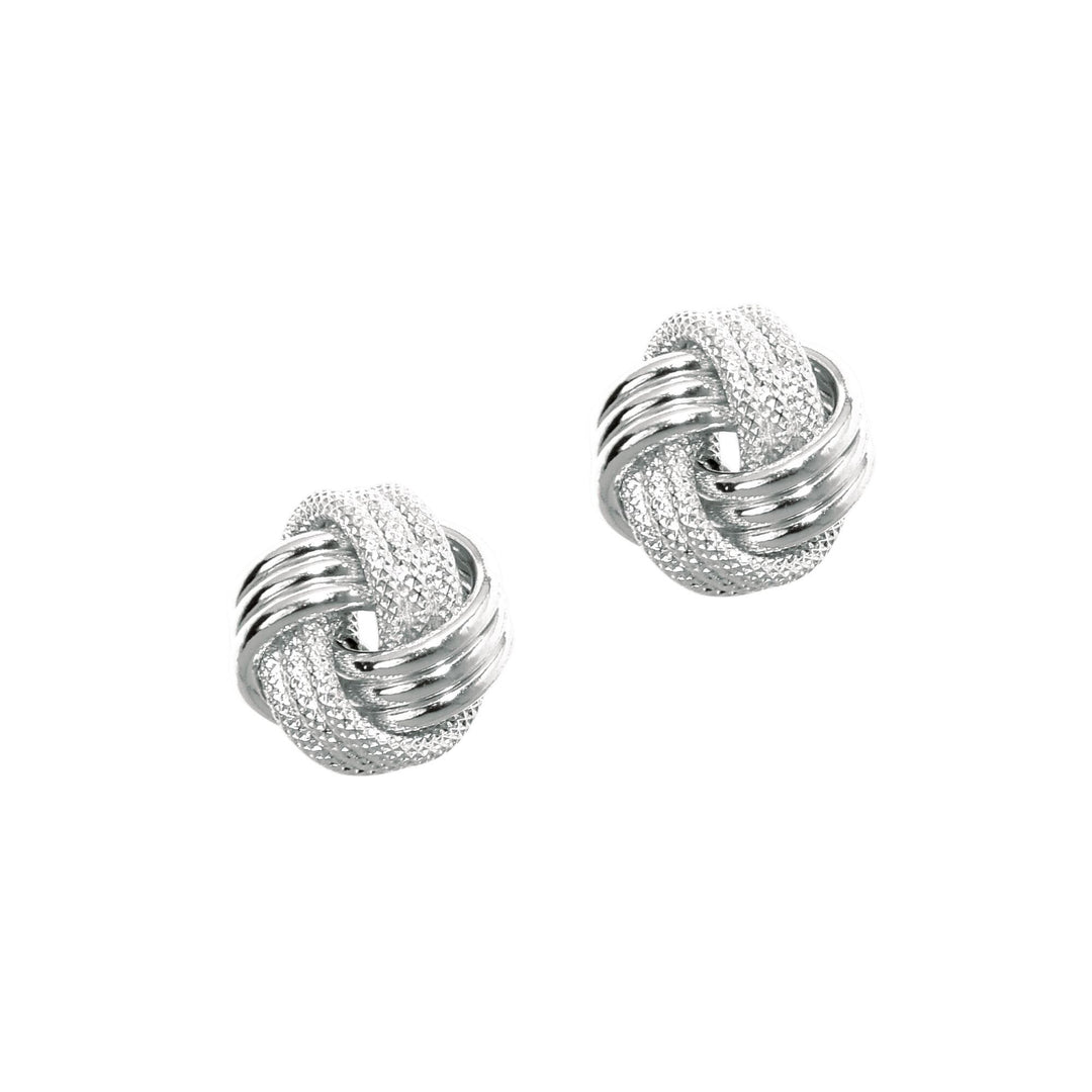 14K White Gold Polished & Diamond Cut Love Knot Stud Earring, front view