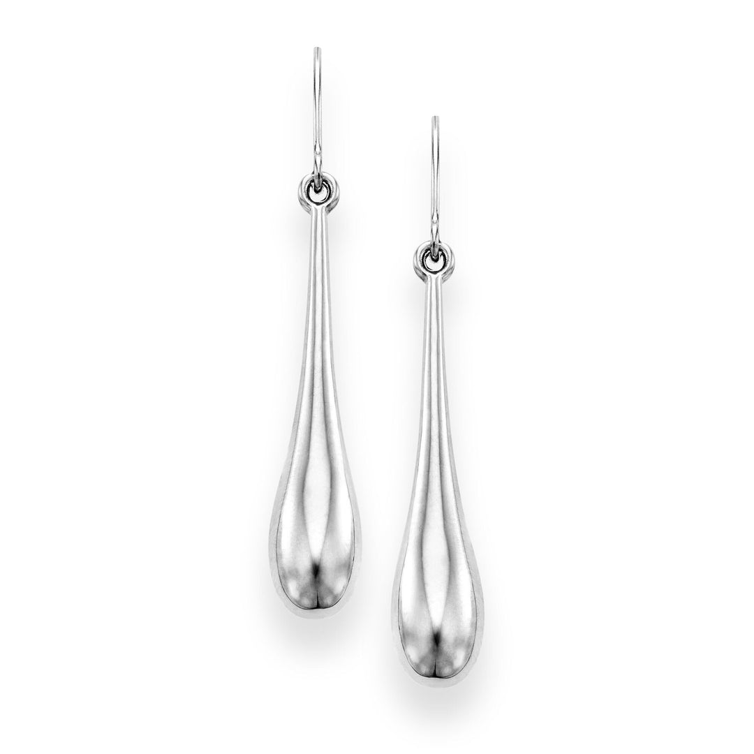 14K White Gold Polished Graduated Tear Drop Earring, front view