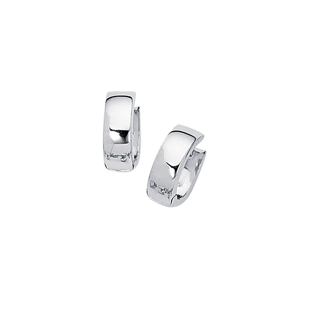 14K White Gold Polished Huggie Earring, front view