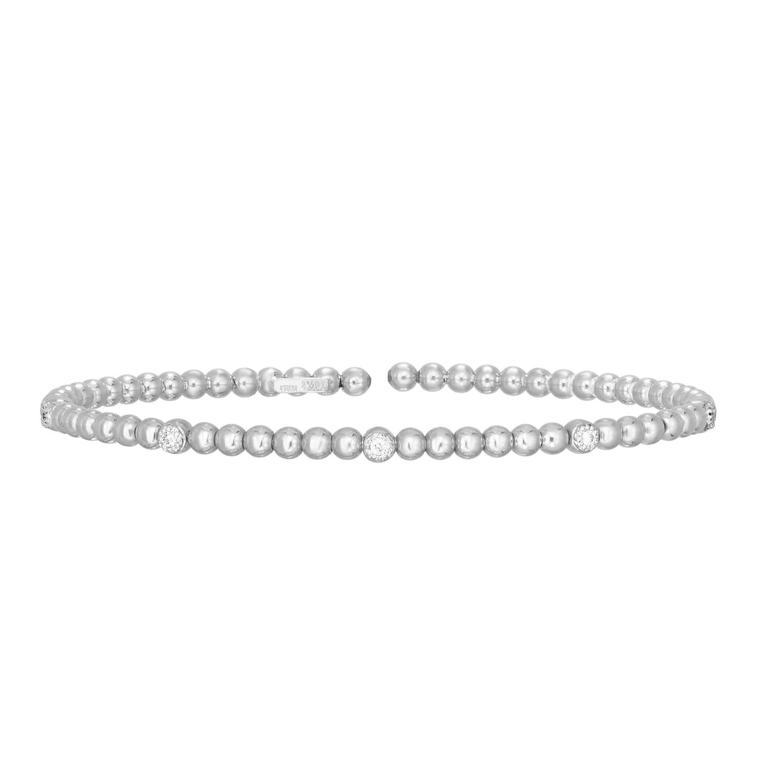 14K White Gold Prosecco Bead Cuff With Diamonds, front view