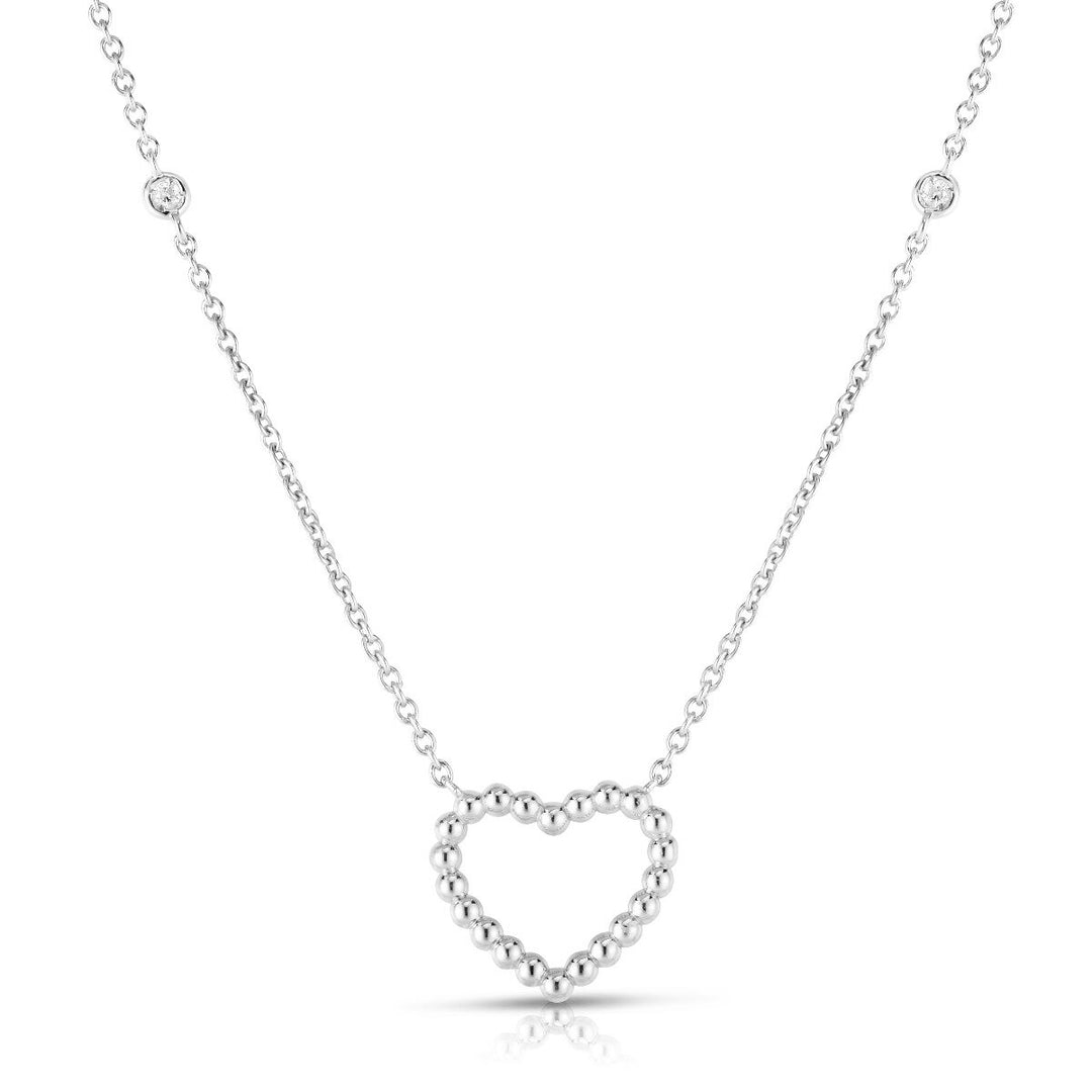 14K White Gold Prosecco Heart Necklace, front view