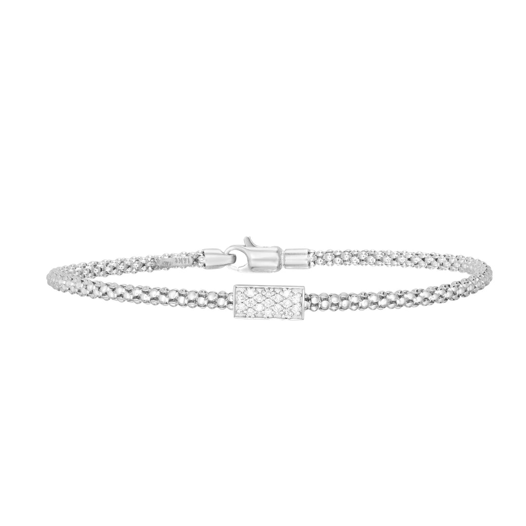 14K White Gold Prosecco Short Diamond Bar Bracelet, front view