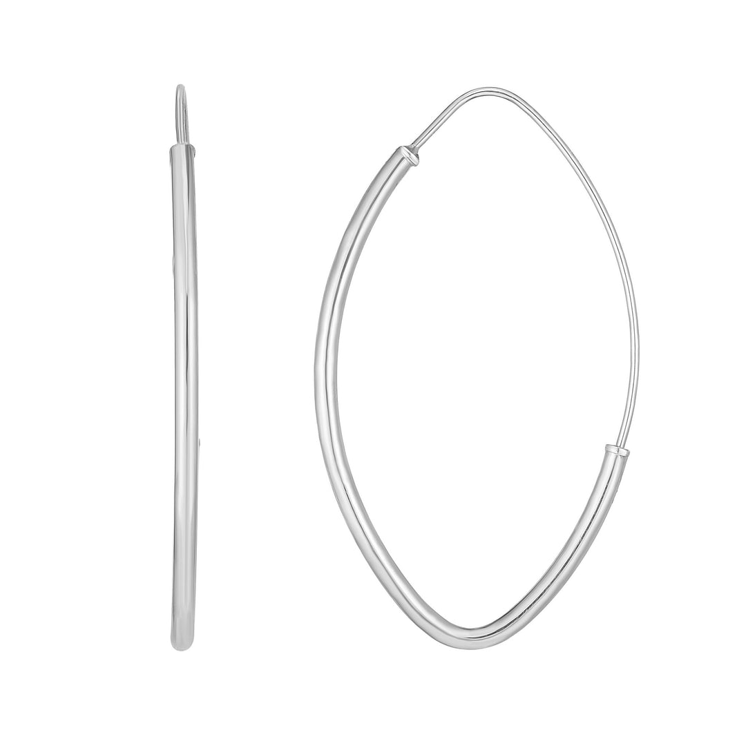 14K White Gold Small Polished Marquise Fashion Hoop Earring, front view