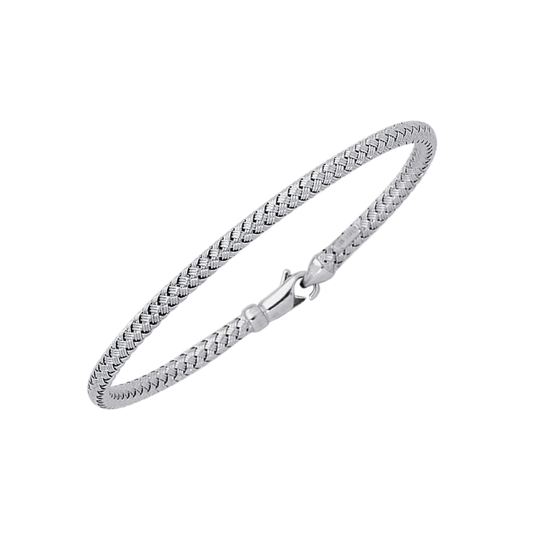 14K White Gold Thin Weaved Bangle, front view