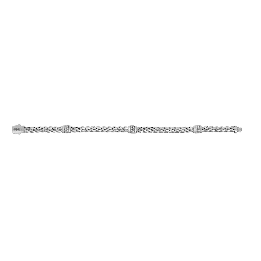 14K White Gold Woven Diamond Station Bracelet, front view