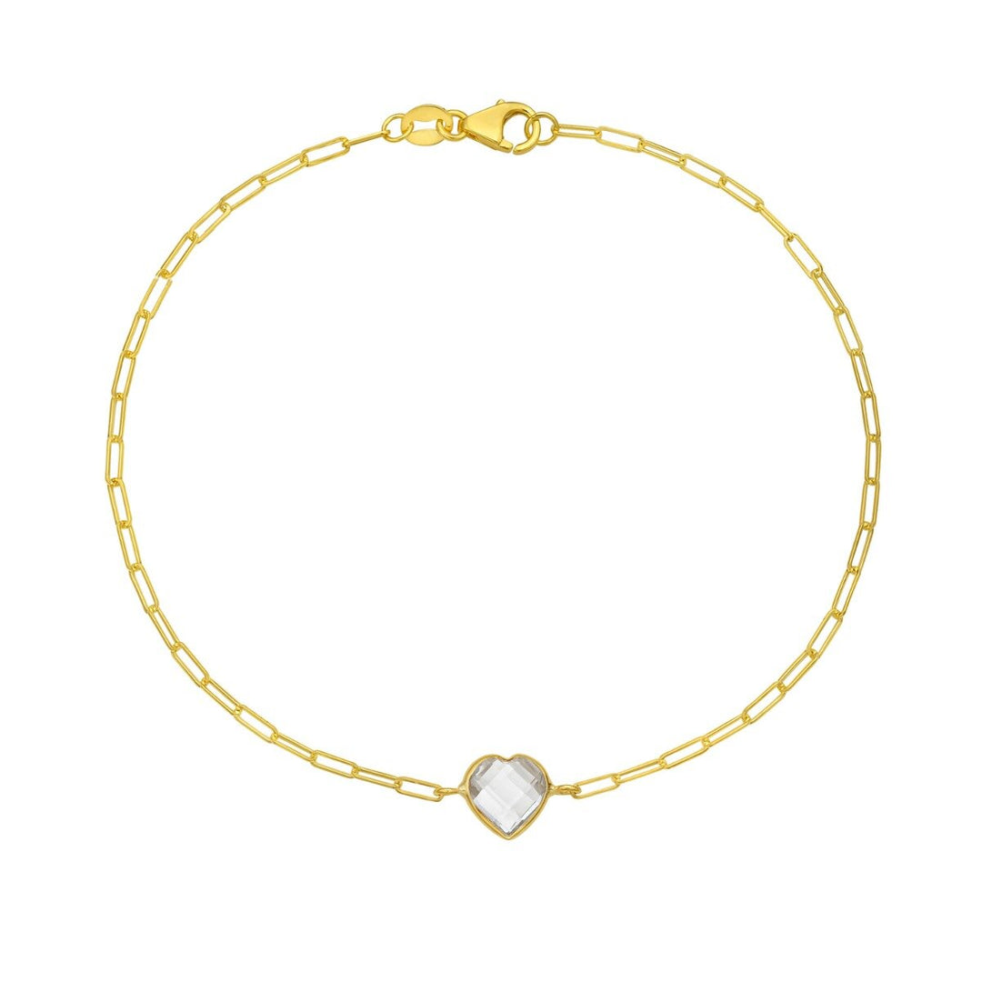 14K White Topaz Heart Bracelet, front view
