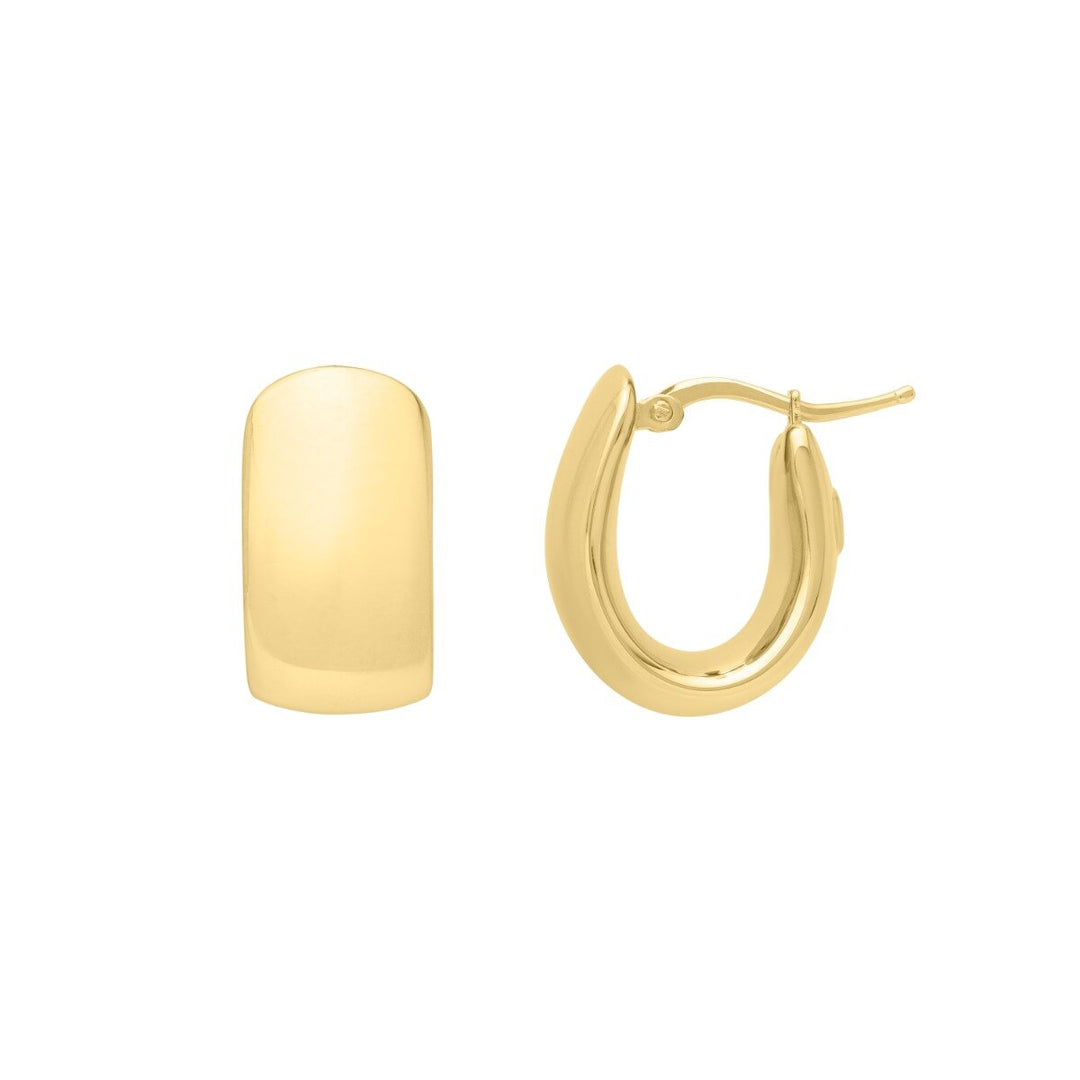 14K Wide Huggie Hoops, front view