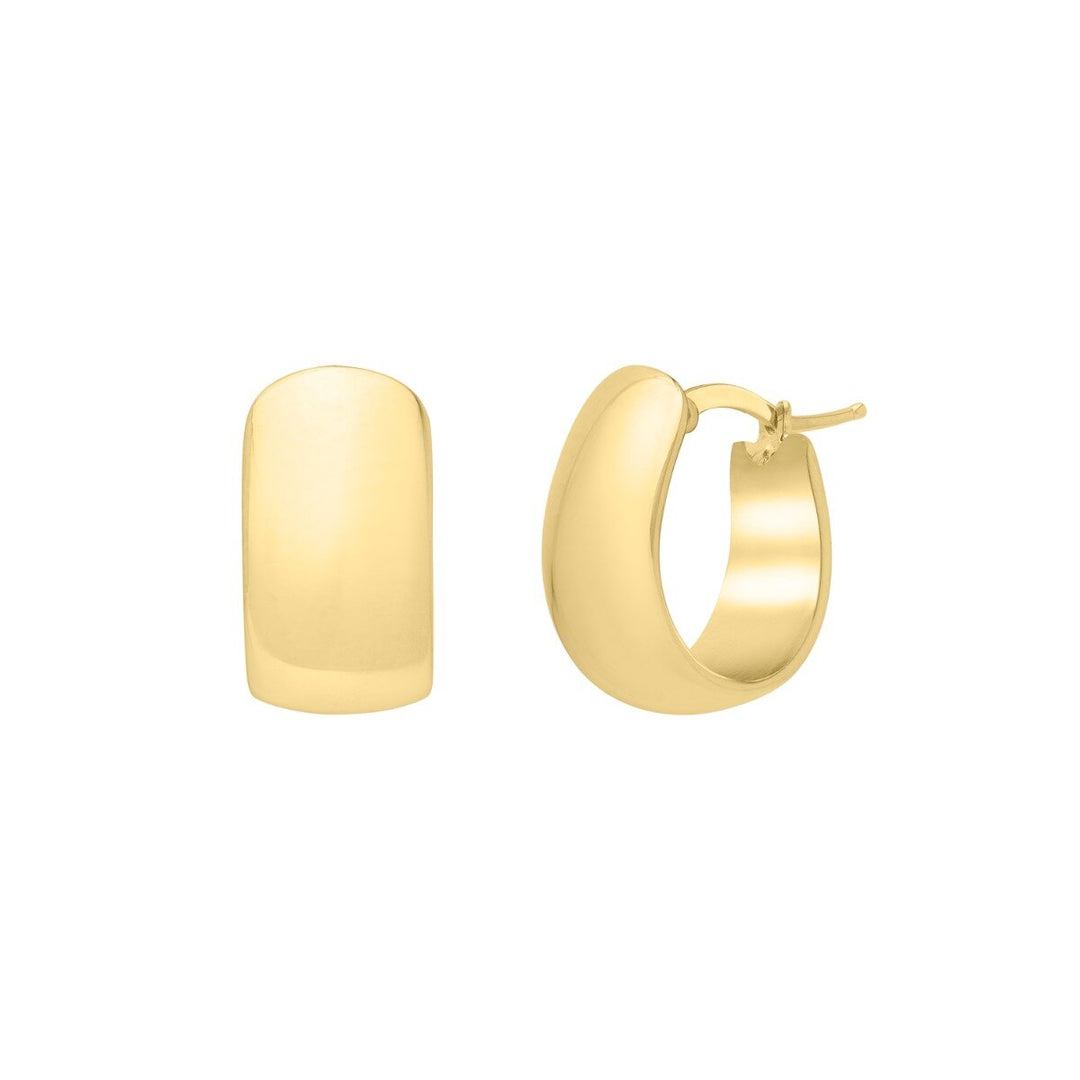 14K Wide Huggie Hoops, view 2