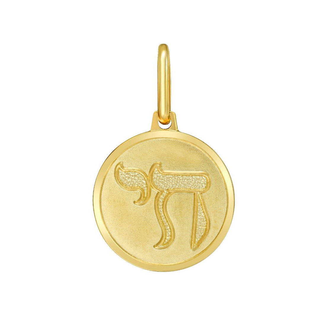 14K Yellow Chai Medallion Charm, front view