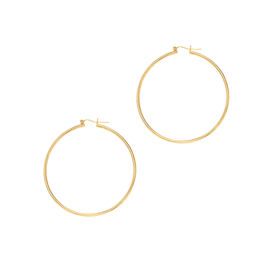 14K Yellow Gold 1.5x45mm Hoops, front view