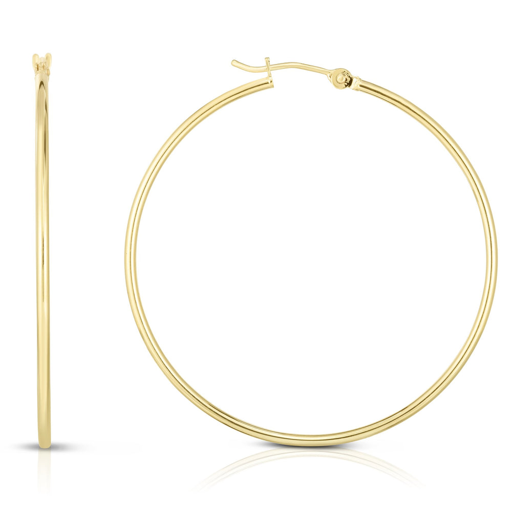 14K Yellow Gold 1.5x45mm Hoops, view 2