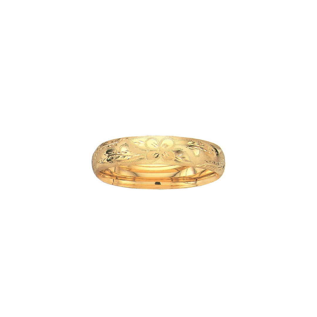 14K Yellow Gold 13.5mm Floral Design Bangle, front view