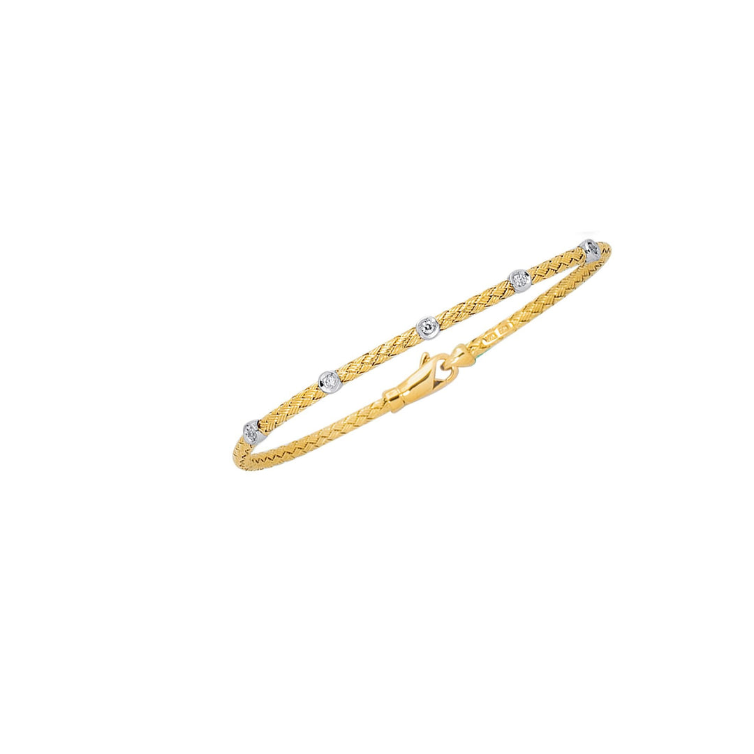 14K Yellow Gold .15ct Diamond Station Woven Bangle, front view