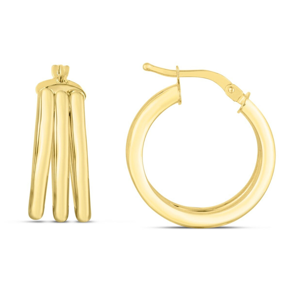 14K Yellow Gold 15mm Large Triple Row Hoops, view 2