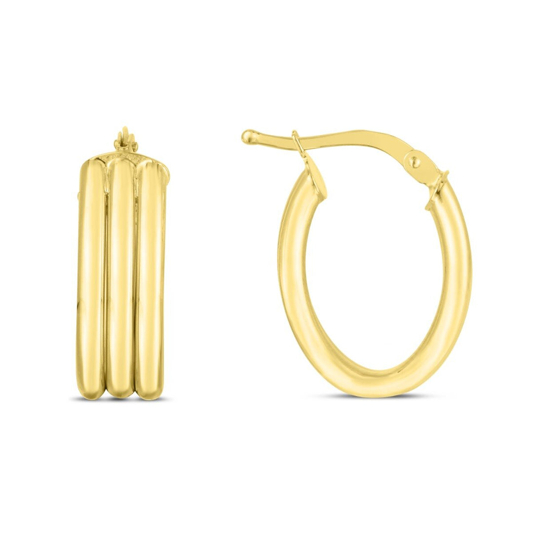 14K Yellow Gold 17mm Triple Row Oval Hoops, front view