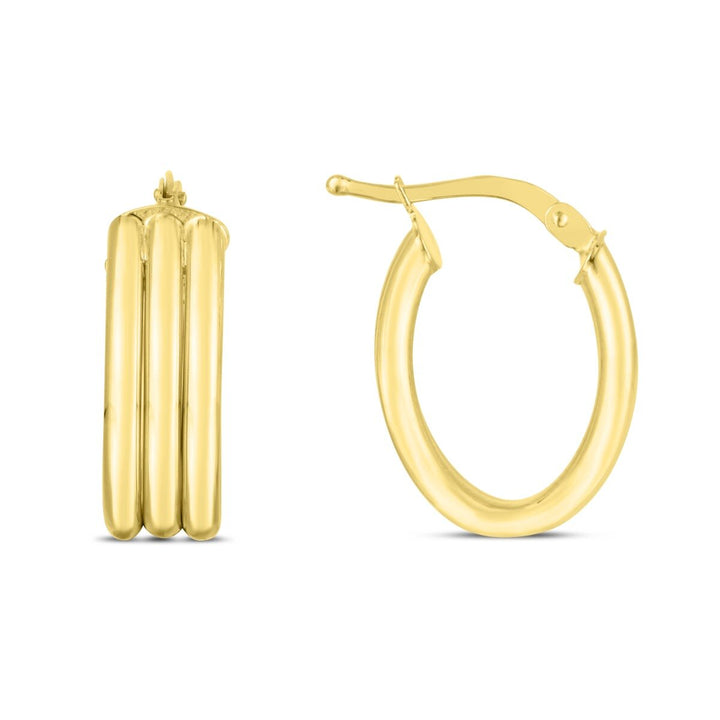 14K Yellow Gold 17mm Triple Row Oval Hoops, front view