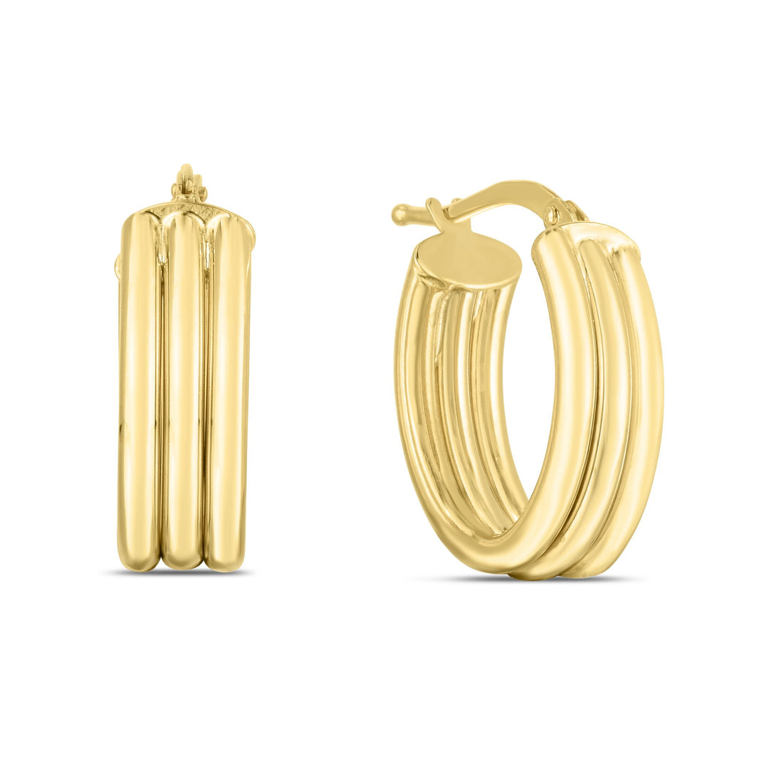 14K Yellow Gold 17mm Triple Row Oval Hoops, view 2