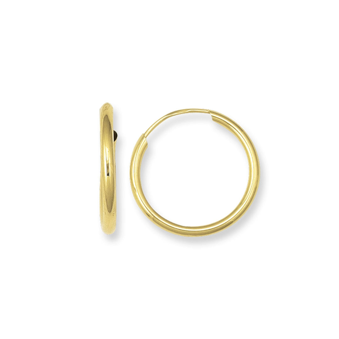 14K Yellow Gold 1x13mm Endless Hoops, front view