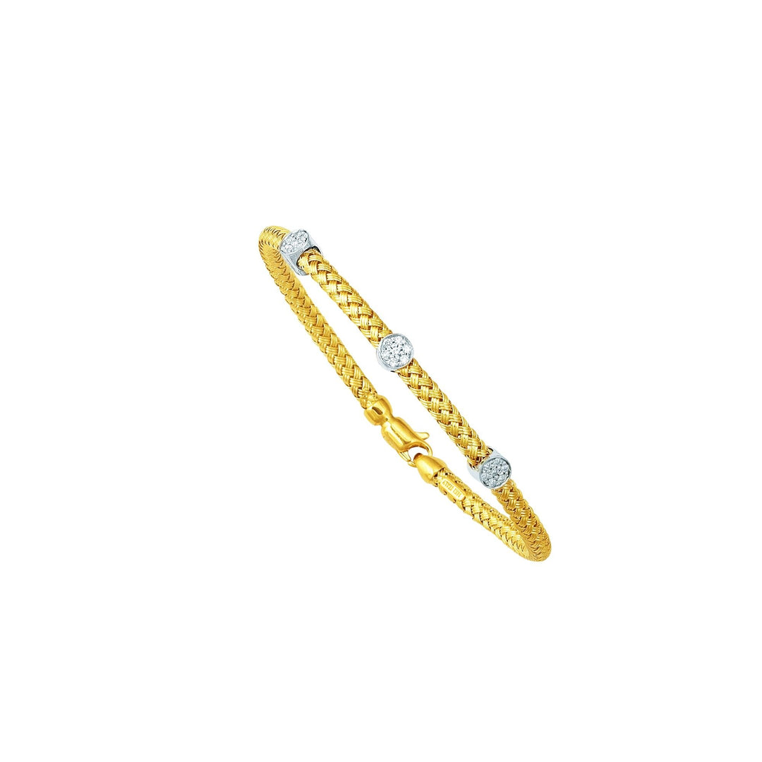 14K Yellow Gold .21ct Diamond Station Woven Bangle, front view