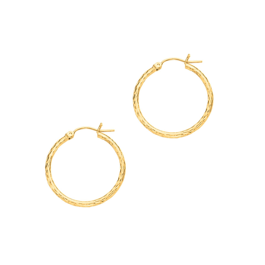 14K Yellow Gold 2mm Diamond Cut Hoop Earring, front view