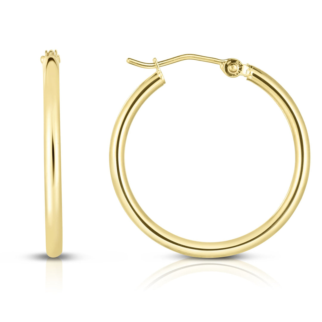 14K Yellow Gold 2x25mm Hoops, front view
