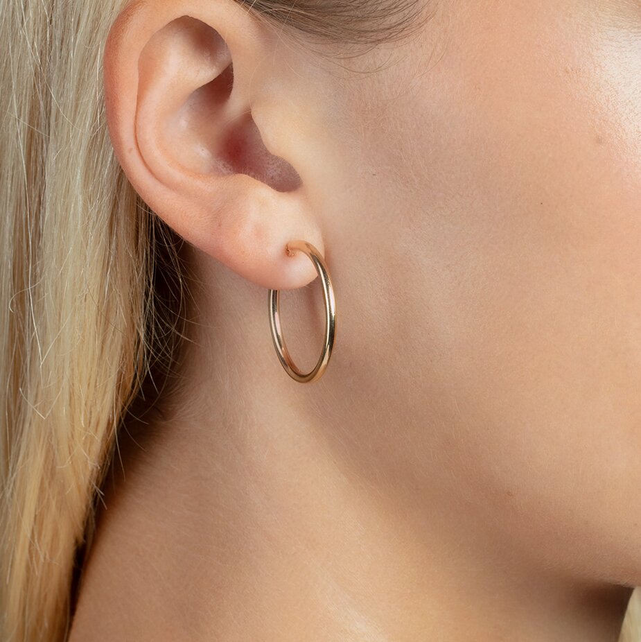 14K Yellow Gold 2x25mm Hoops, view 2