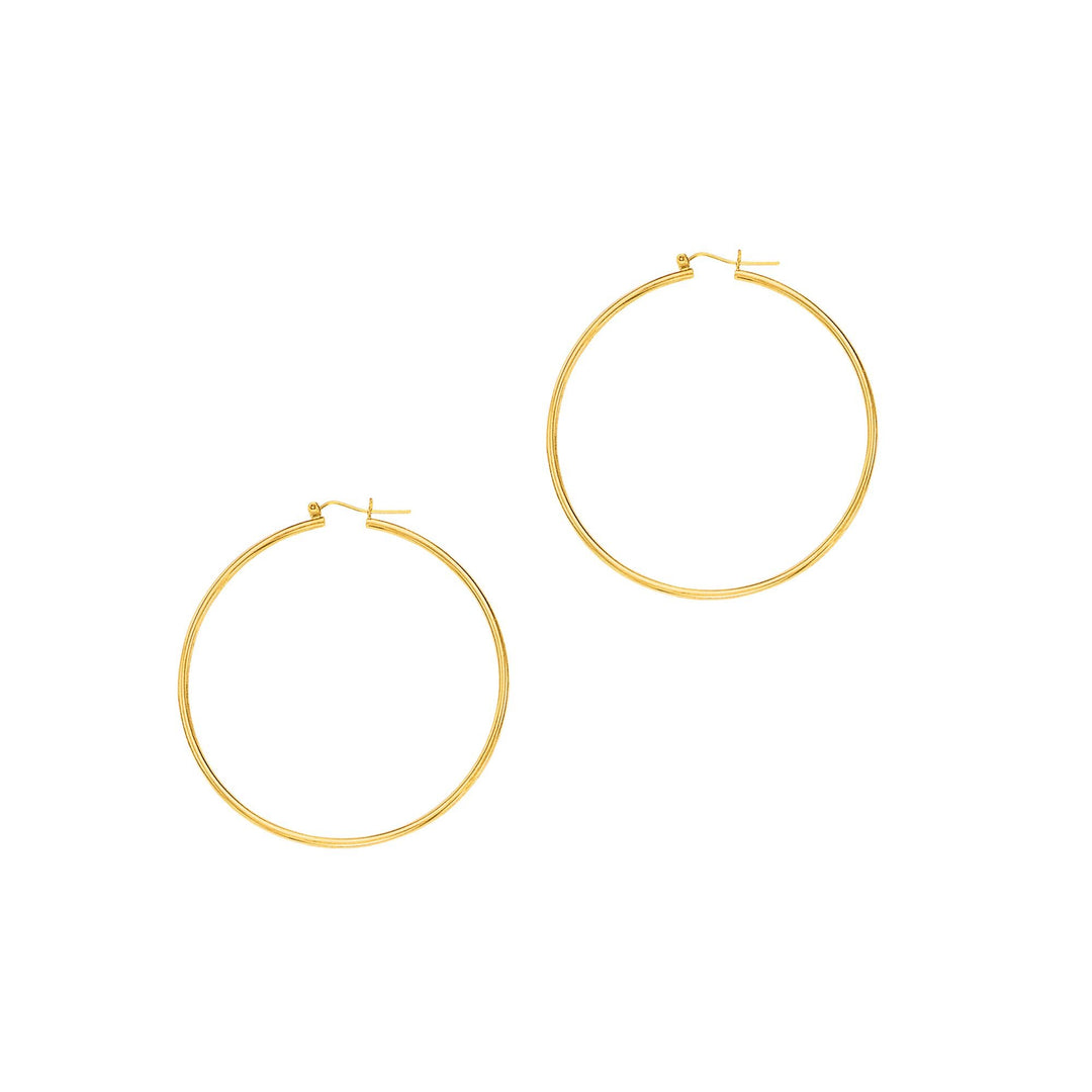 14K Yellow Gold 2x55mm Hoops, front view