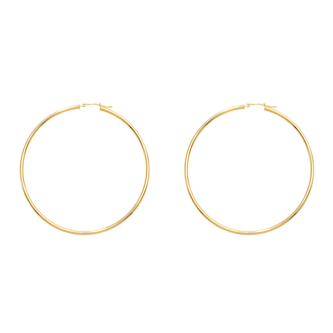 14K Yellow Gold 2x60mm Polished Hoop Earring, front view