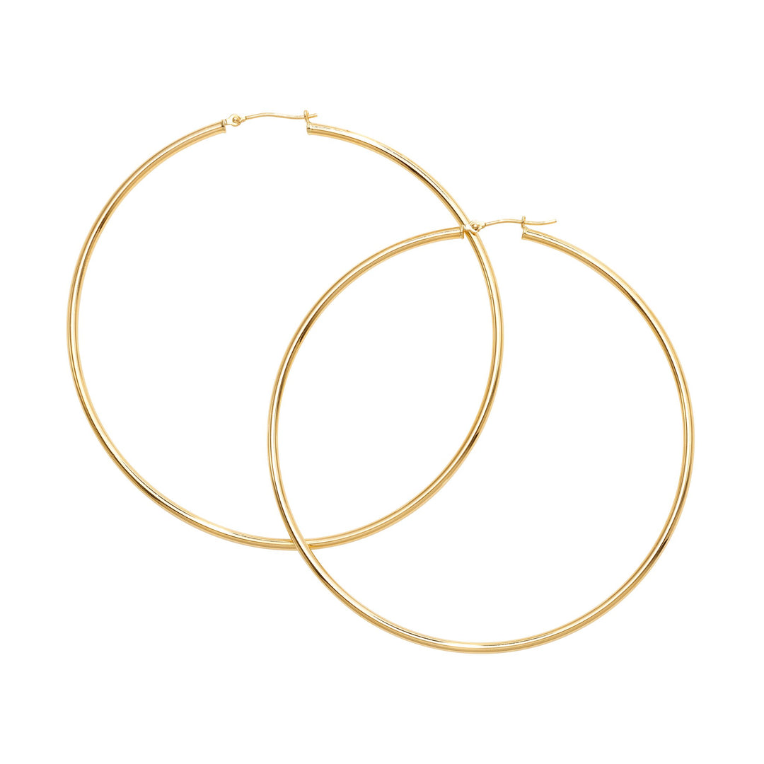 14K Yellow Gold 2x70mm Polished Hoop Earring, front view