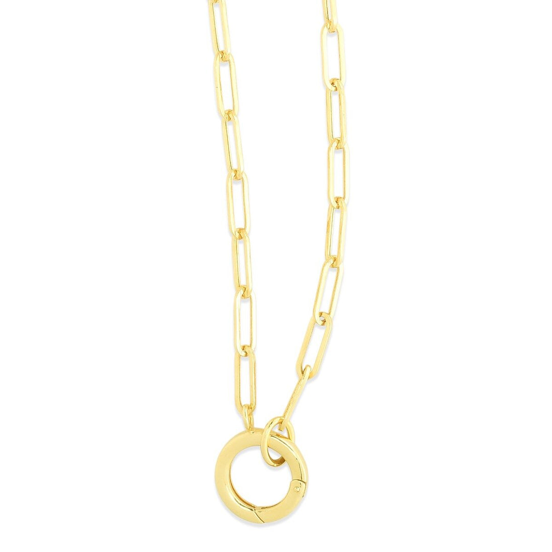 14K Yellow Gold 3.2mm Charm Clasp Paperclip Necklace, front view